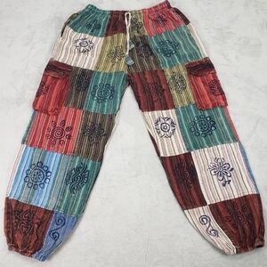 Nepal Patchwork Boho Hippie Cargo Pants Joggers Sweatpants Women's M / L Relaxed